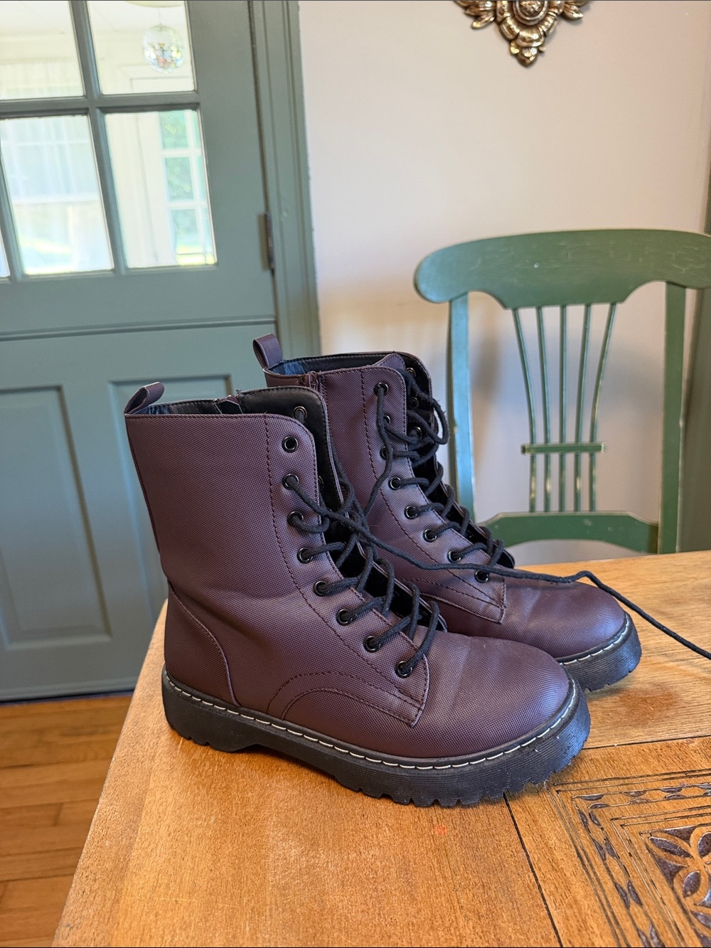 Women's Lace-Up Combat Boots in Deep Plum